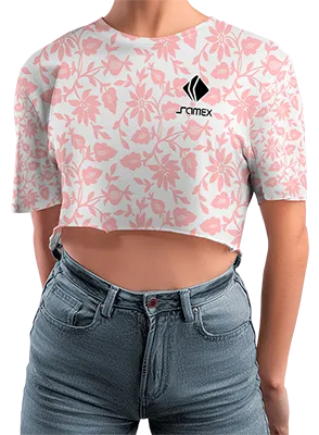 CROP TOP PERSONALIZADO CROP TOP BLANCO - ROSADO - FLORES COD: 0016 .