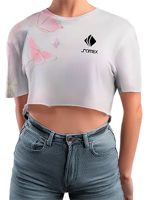 CROP TOP PERSONALIZADO CROP TOP BLANCO - LILA - MARIPOSAS COD: 0020 .