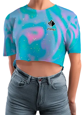 CROP TOP PERSONALIZADO CROP TOP TURQUESA - ROSADO - ESTAMPADO TIE DYE - ESCARCHA DORADO COD: 0021 .