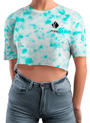 CROP TOP PERSONALIZADO CROP TOP BLANCO - TURQUESA - ESTAMPADO TIE DYE COD: 0029 .