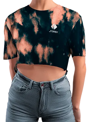 CROP TOP PERSONALIZADO CROP TOP NEGRO - NARANJA - ESTAMPADO TIE DYE COD: 0060 .