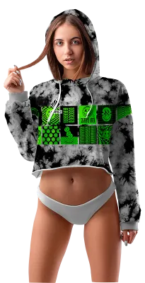 POLERA TOP CROP DAMA COD 0008 GRIS - NEGRO - ESTAMPADO TIE DYE - FIGURAS PSICODELICAS.