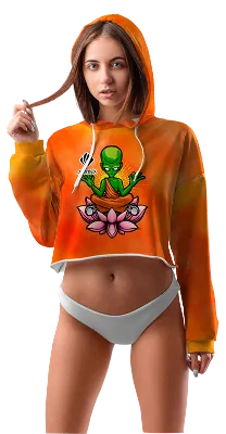 POLERA TOP CROP DAMA COD 0009 AMARILLO - NARANJA - ESTAMPADO TIE DYE - ALIEN MEDITANDO.