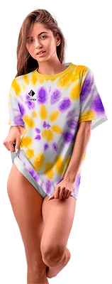 Polo Oversize Dama Cod 0028 BLANCO - AMARILLO - MORADO - ESTAMPADO TIE DYE .