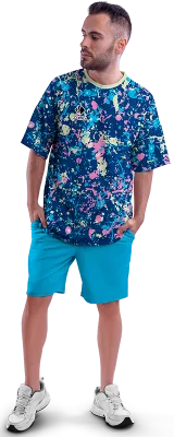 Polo Oversize Cod 0045 AZUL - SALPICADURAS ROSADO - CELESTE - AMARILLO .