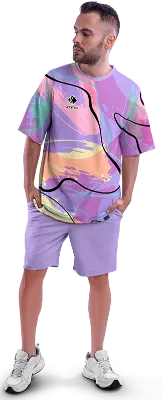 Polo Oversize Cod 0066 LILA ACUARELA MORADO - NARANJA - AMARILLO - LINEAS NEGRO - TURQUESA .