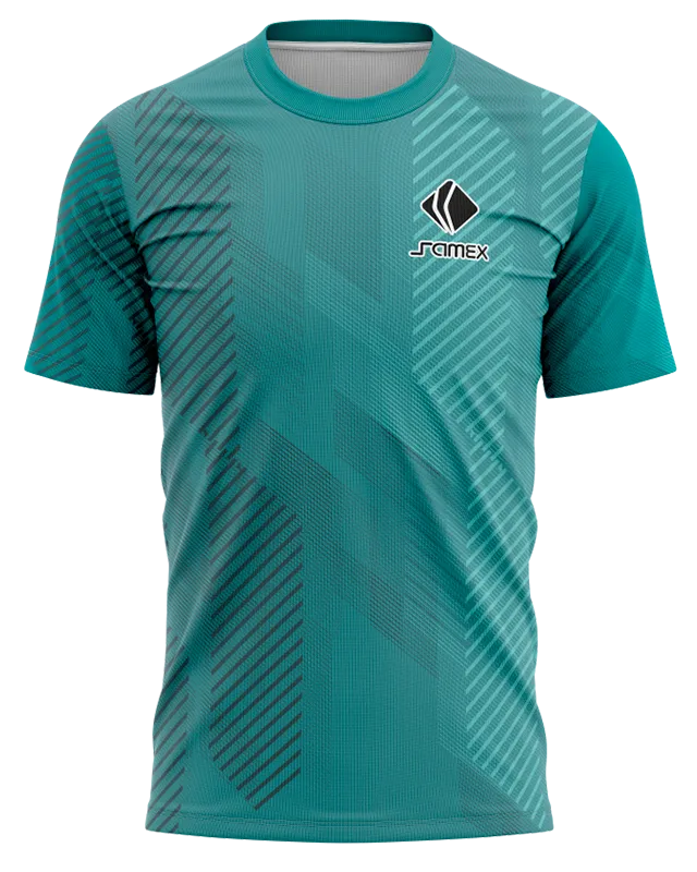 Camisetas Running Cod 0009 TURQUESA CON LINEAS AZULES .