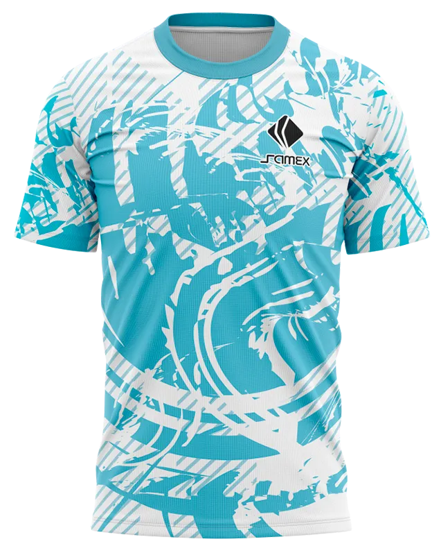 Camisetas Running Cod 0016 BLANCO CON TEXTURA CELESTE .