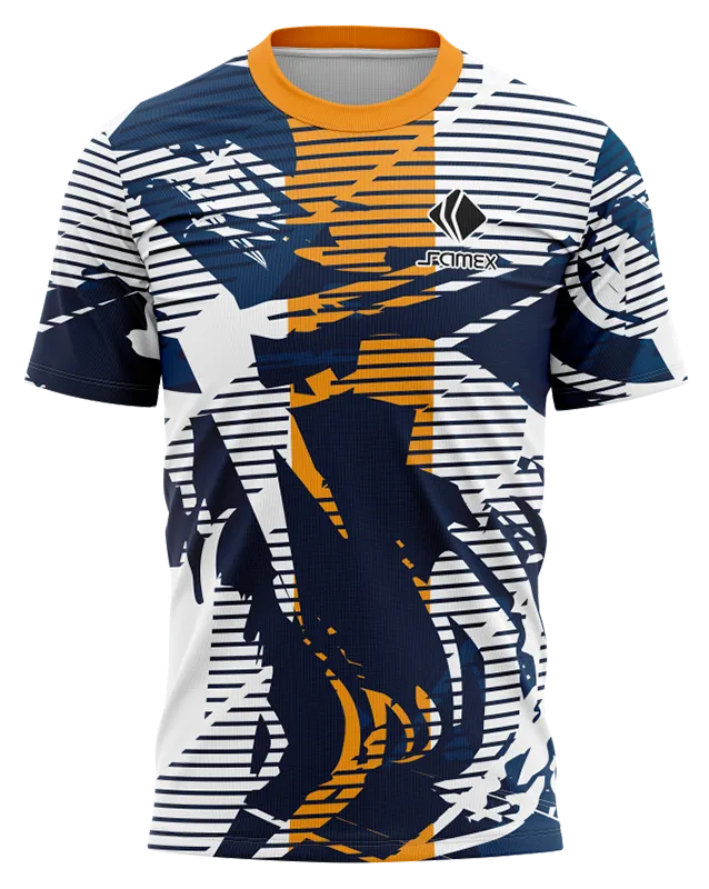 Camisetas Running Cod 0017 BLANCO - LINEAS - AZUL - AMARILLO .