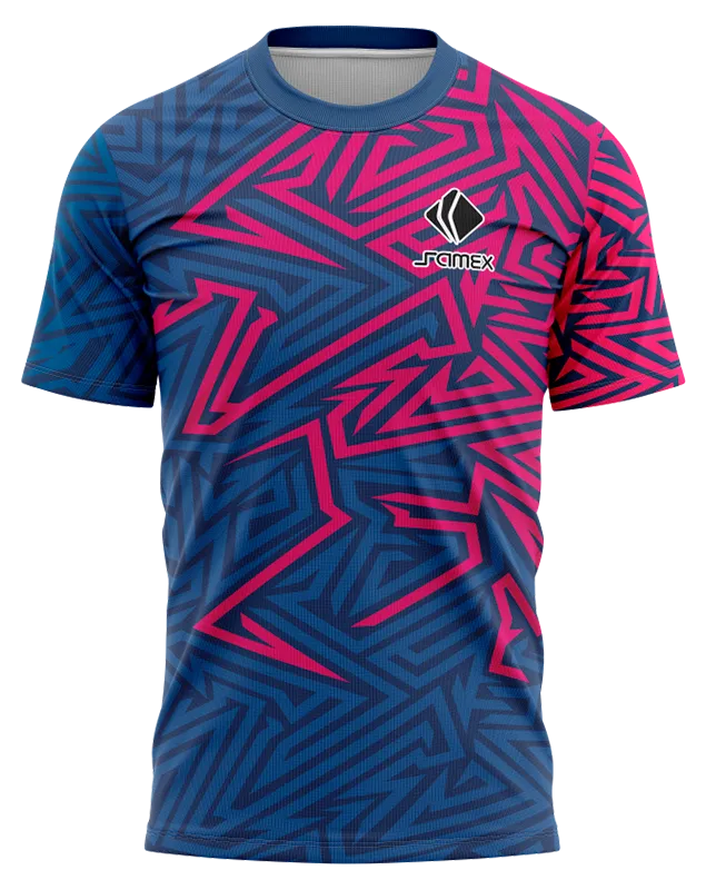 Camisetas Running Cod 0019 AZUL FIGURAS CELESTES - FUCSIA .