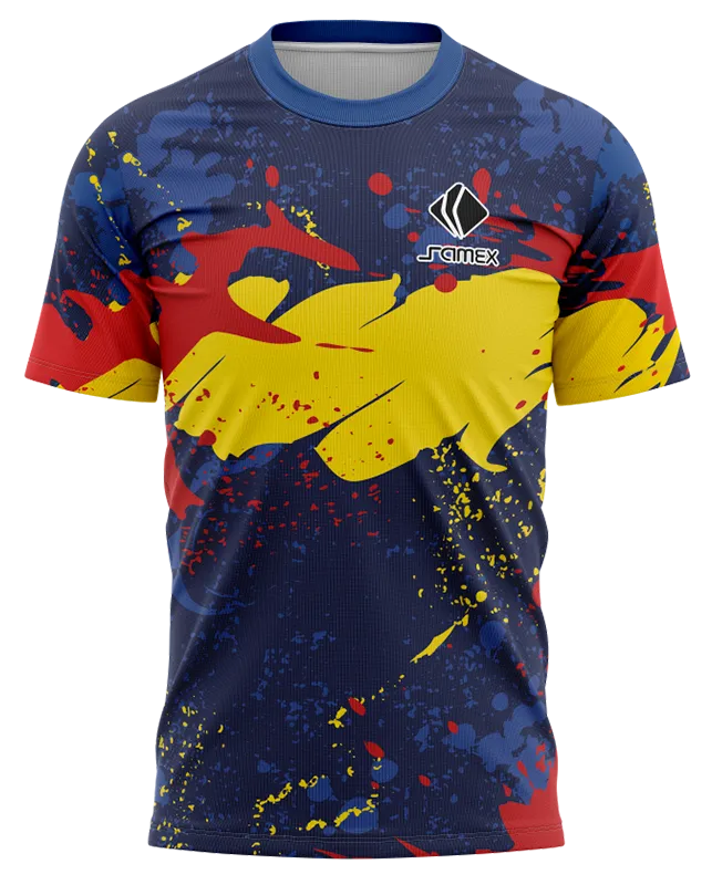 Camisetas Running Cod 0022 AZUL CON TEXTURA AMARILLA - ROJA .