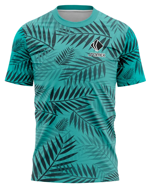 Camisetas Running Cod 0024 TURQUESA CON HOJAS AZUL .