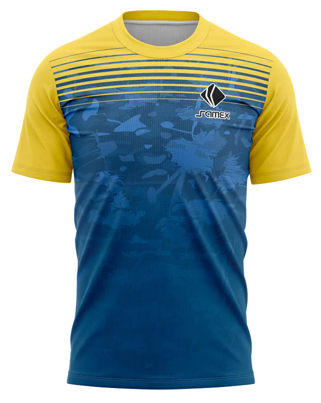 Camisetas Running Cod 0027 AMARILLO - AZUL - LINEAS .