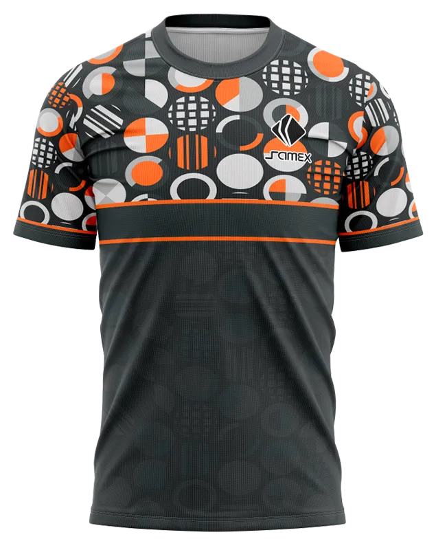 Camisetas Running Cod 0031 NEGRO - CIRCULOS - NARANJA .