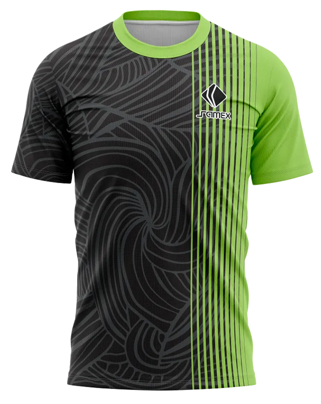 Camisetas Running Cod 0032 NEGRO - VERDE - LINEAS - GRIS .