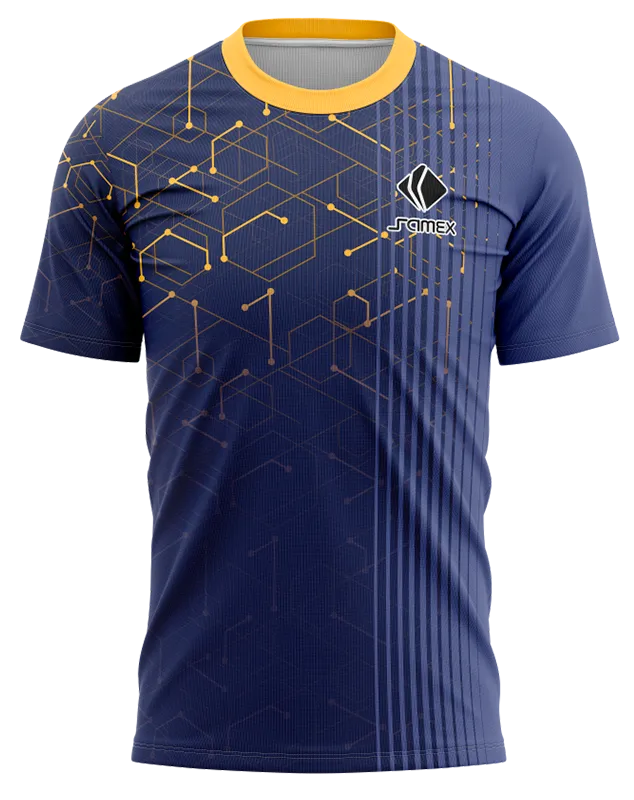 Camisetas Running Cod 0034 AZUL - LINEAS - NARANJA .