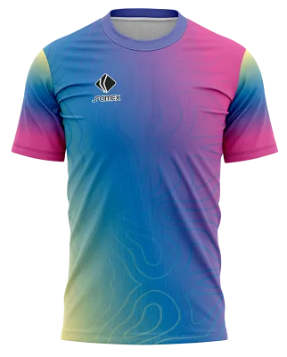 CAMISETA RUNNING COD. 054 AZUL - ROSADO - AMARILLO - LINEAS