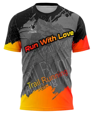 CAMISETA RUNNING COD. 067 NEGRO - PLOMO - NARANJA - LETRAS
