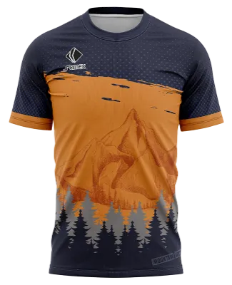CAMISETA RUNNING COD. 091 AZUL - NARANJA - MONTAÑAS - PINOS
