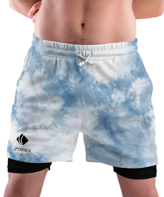 SHORT DEPORTIVO SHORT PADEL BLANCO - ESTAMPADO TIE DYE AZUL COD: 0006 .