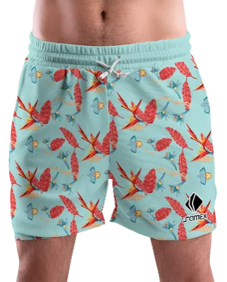 SHORT URBANO HOMBRE COD. 064 CELESTE - HOJAS ROJAS - FLORES CELESTES