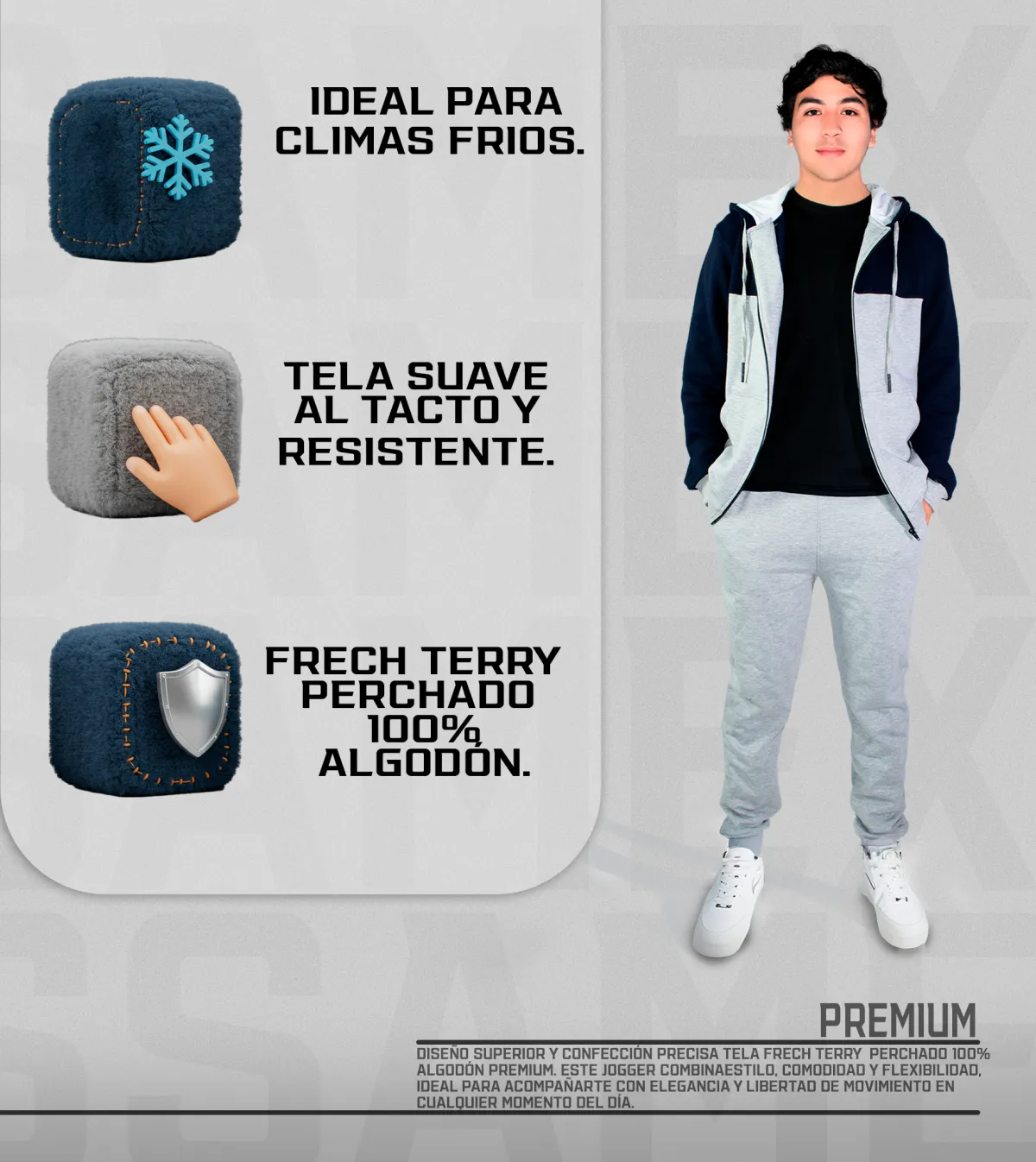 CONJUNTO BUZO AFRANELADO PARA HOMBRE AZUL ACERO