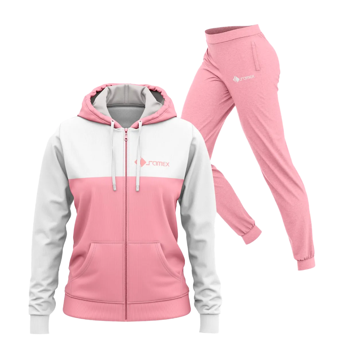 CONJUNTO BUZO AFRANELADO PARA DAMA BLANCO ROSADO