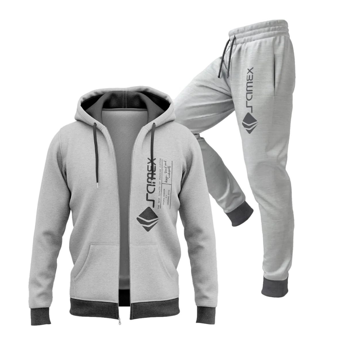 CONJUNTO BUZO AFRANELADO PARA HOMBRE MELANGE PLOMO RATA