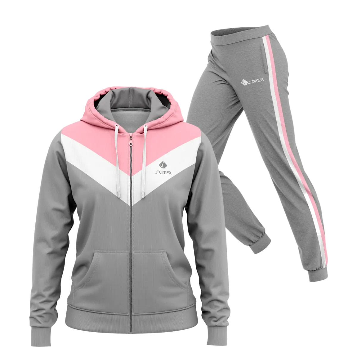 CONJUNTO BUZO AFRANELADO PARA DAMA PLOMO RATA ROSADO