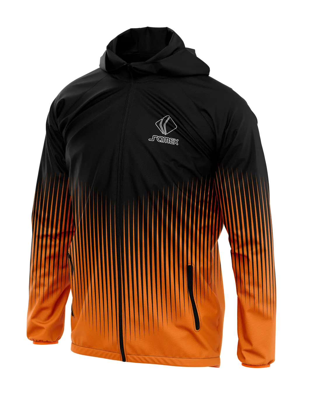 Cortavientos Deportivo negro y naranja rayas otoño