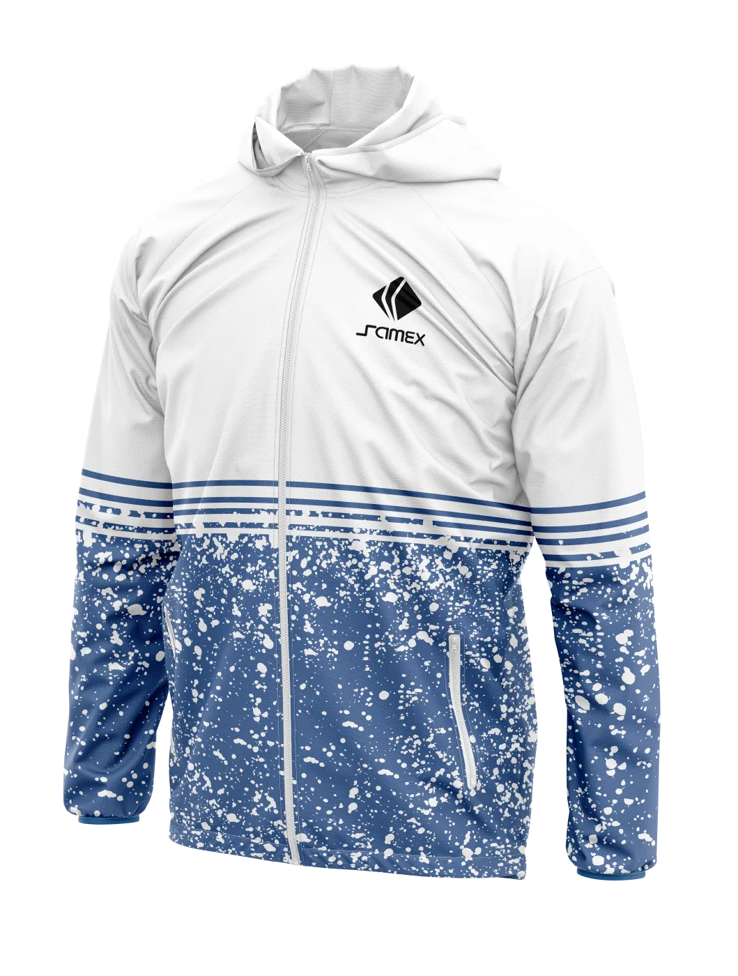 Cortavientos Deportivo blanco y azul T. salpicadura