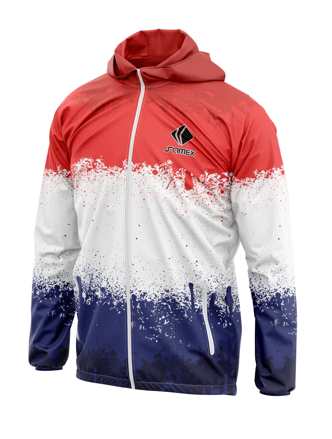 Cortavientos Deportivo rojo blanco y azul splash
