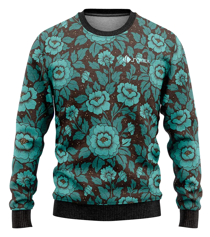 POLERON 0009 POLERON NEGRO - FLORES TURQUESA .