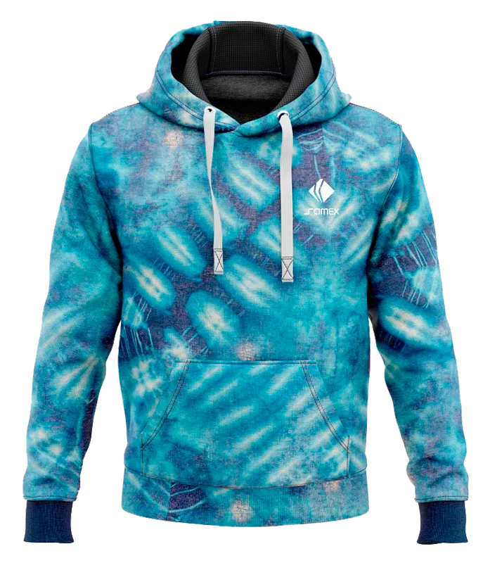 POLERON CON CAPUCHA TURQUESA - AZUL - ESTAMPADO TIE DYE COD: 0002 .