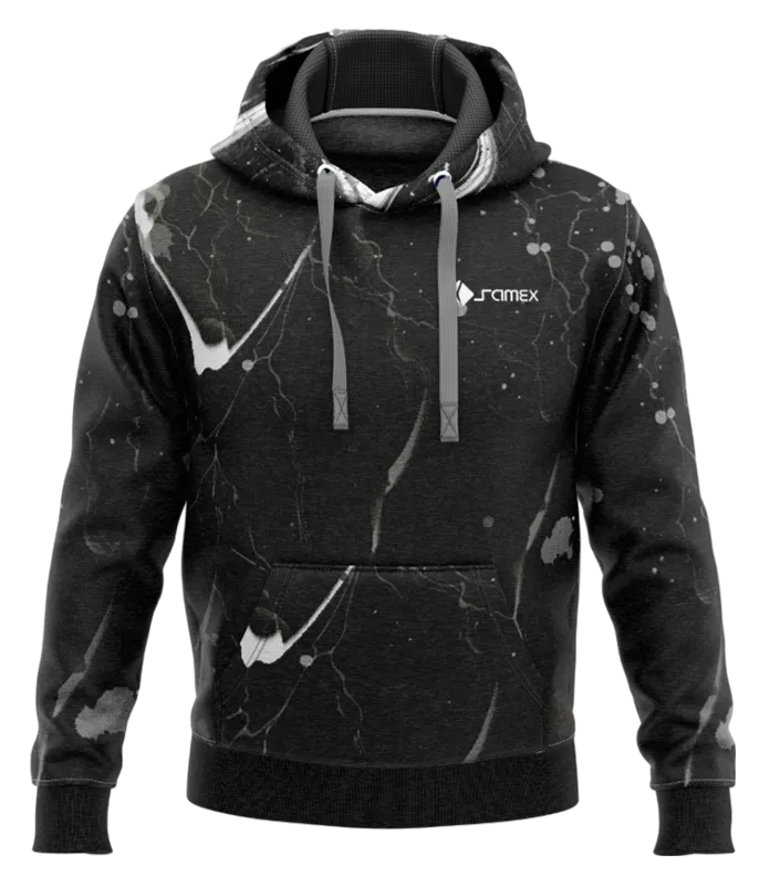 POLERON CON CAPUCHA NEGRO - MARMOL GRIS COD: 0006 .