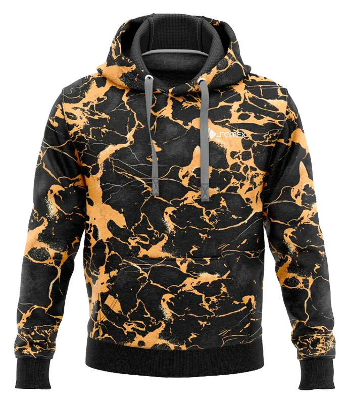 POLERON CON CAPUCHA NEGRO - MARMOL NARANJA COD: 0008 .