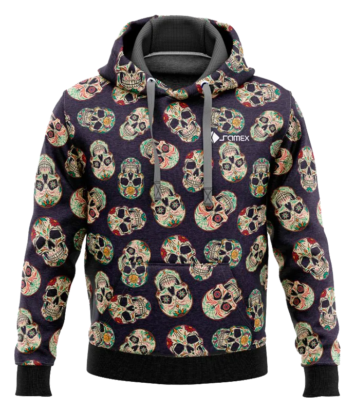 POLERON CON CAPUCHA NEGRO ESTAMPADO CALAVERA COD: 0025 .