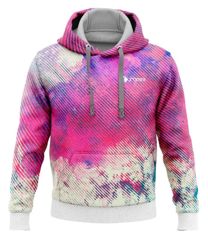 POLERON CON CAPUCHA BLANCO - LINEAS ROSADO - AZUL COD: 0028 .
