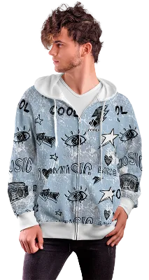 POLERON CON CIERRE COD. 007 GRIS GRAFFITIS NEGRO