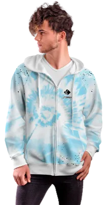 POLERON CON CIERRE COD. 013 BLANCO ESTAMPADO TIE DYE CELESTE