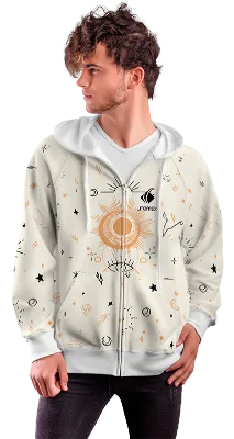 POLERON CON CIERRE COD. 016 BEIGE- DIBUJOS COSMICOS NEGRO