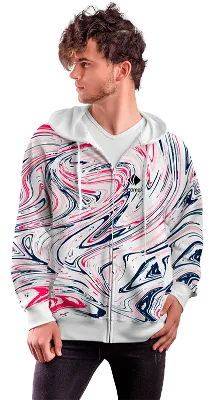 POLERON CON CIERRE COD. 026 BLANCO - LINEAS ROSADO - AZUL