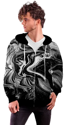 POLERON CON CIERRE COD. 036 NEGRO CON ESTAMPADO GRIS - BLANCO
