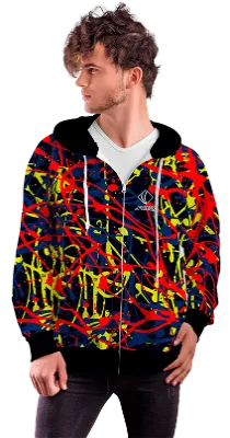 POLERON CON CIERRE COD. 048 NEGRO PINTURA AMARILLO - ROJO - AZUL