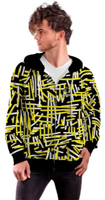 POLERON CON CIERRE COD. 053 NEGRO LINEAS AMARILLO - BLANCO