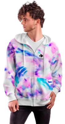 POLERON CON CIERRE COD. 065 BLANCO EFECTO TIE DYE ROSADO