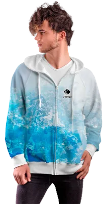 POLERON CON CIERRE COD. 072 BLANCO EFECTO TIE DYE CELESTE
