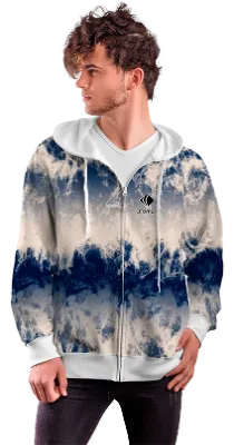 POLERON CON CIERRE COD. 096 BLANCO EFECTO TIE DYE AZUL