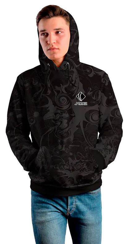 Poleron Con Capucha Cod 0001 POLERA NEGRO CON ESTAMPADO GRIS .