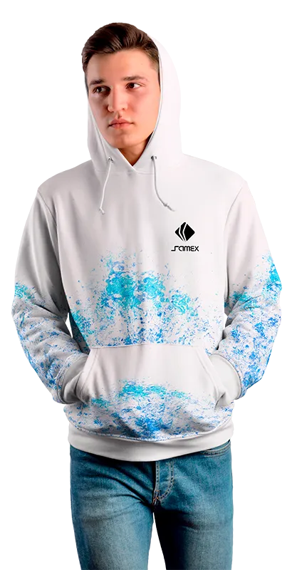 Poleron Con Capucha Cod 0011 POLERA BLANCO SALPICADURAS CELESTE .